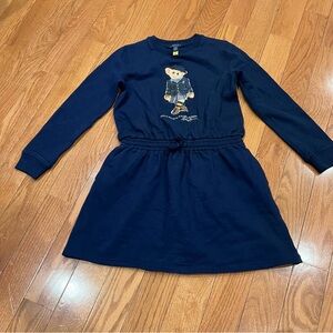 Girls Ralph Lauren Navy Sweatshirt Polo Bear Dress Size Large L 12-14